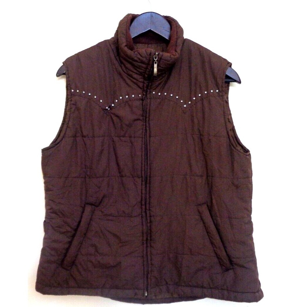 Cowgirl Up Womens Quilted Studded Sz XL Womens Puffer Vest Brown